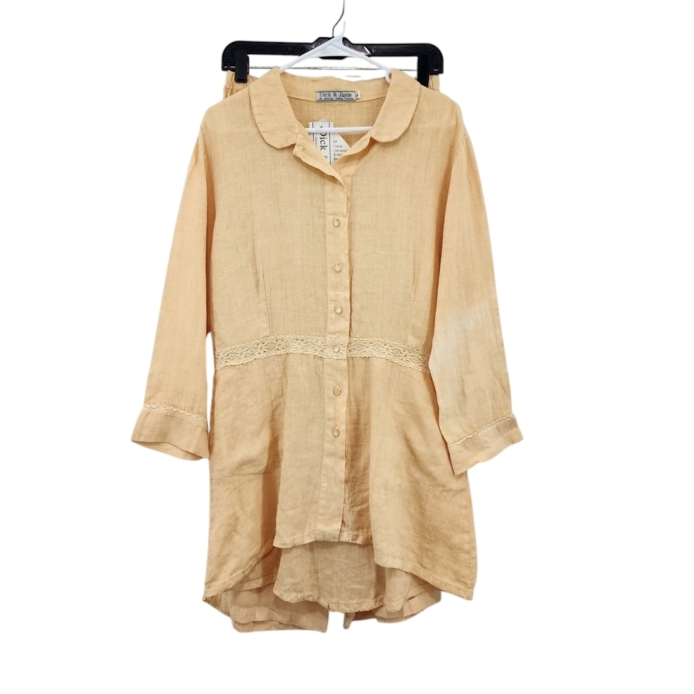 Dick & Jayne Vintage Women's 100% Linen Relaxed Fit Blouse & Pants Set Lagenlook